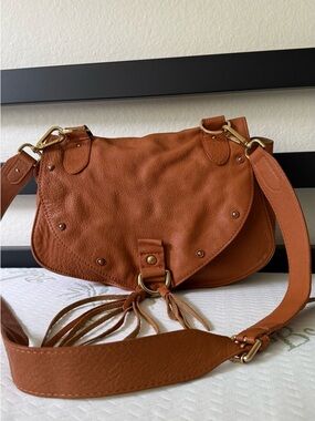See By Chloe Brown Leather Crossbody Saddle Bag with Fringe